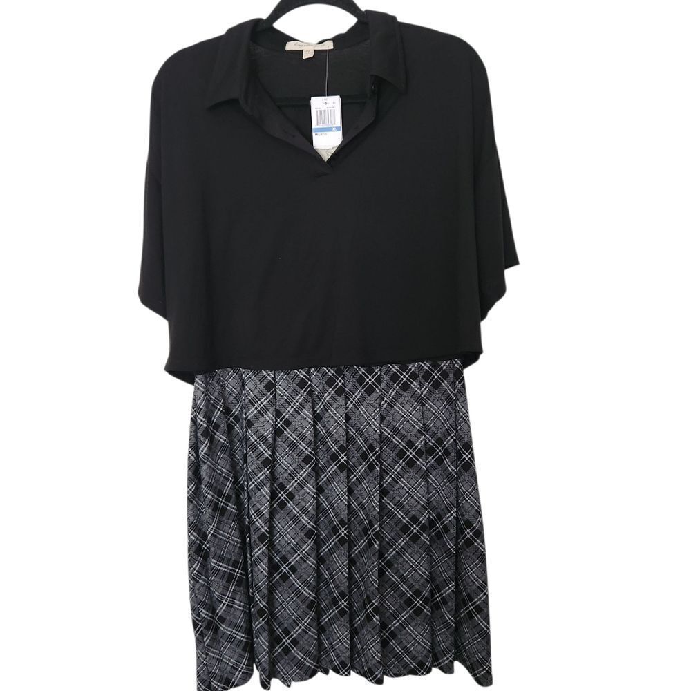 Kingston Grey Womens Juniors Black and Gray Plaid Pleated 2-Piece Dress Size XL